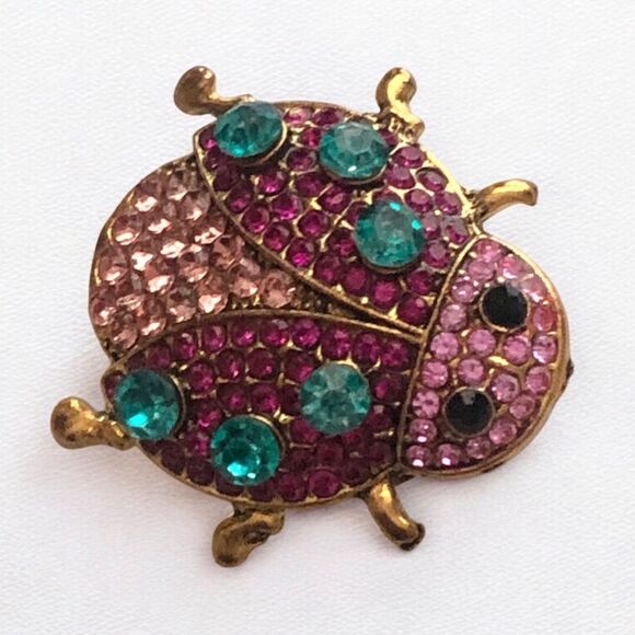 Vintage Pink Rhinestone Ladybug Brooch/Pendant - Picture 1 of 6
